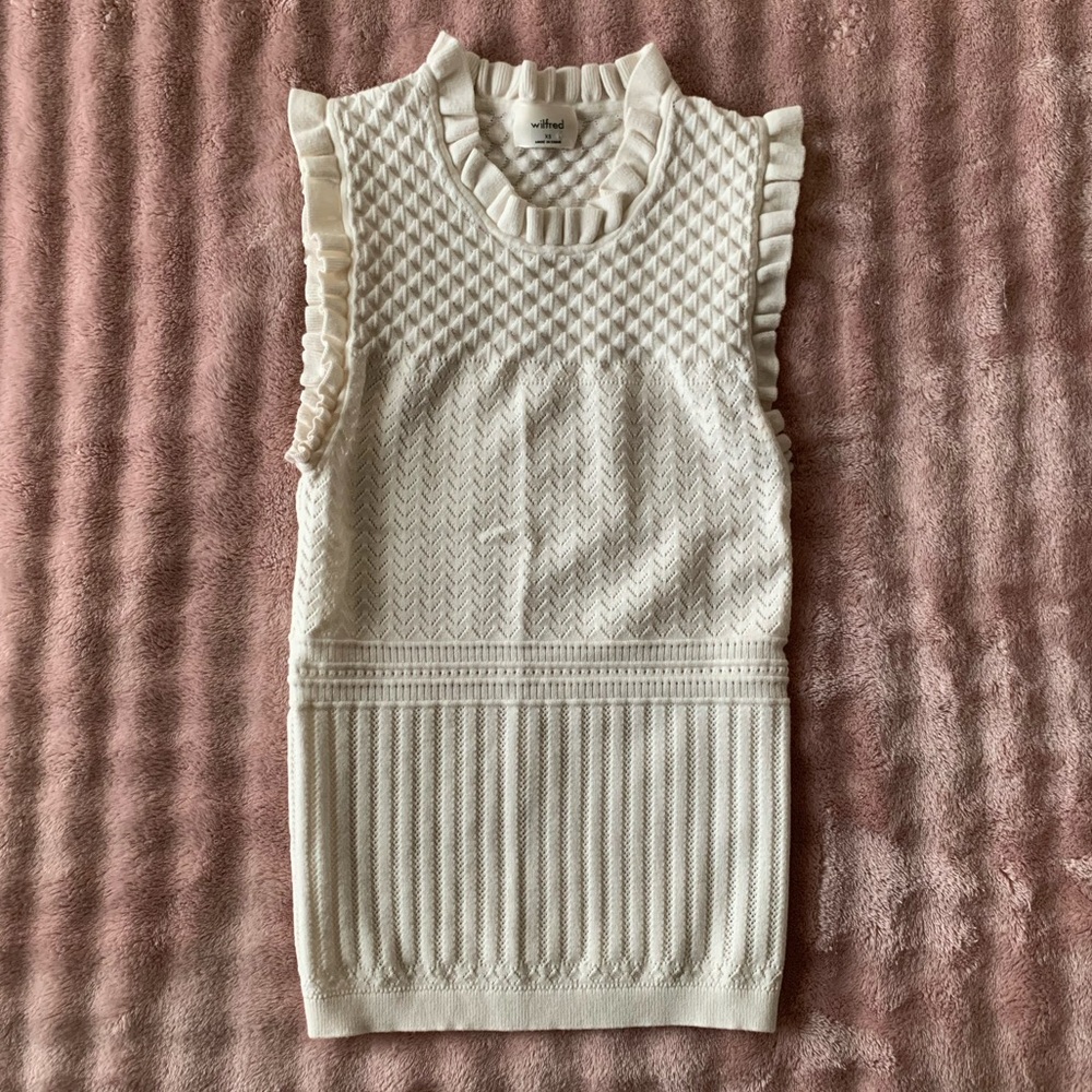 Wilfred Cream Textured Knit Ruffle Sleeveless Top XS